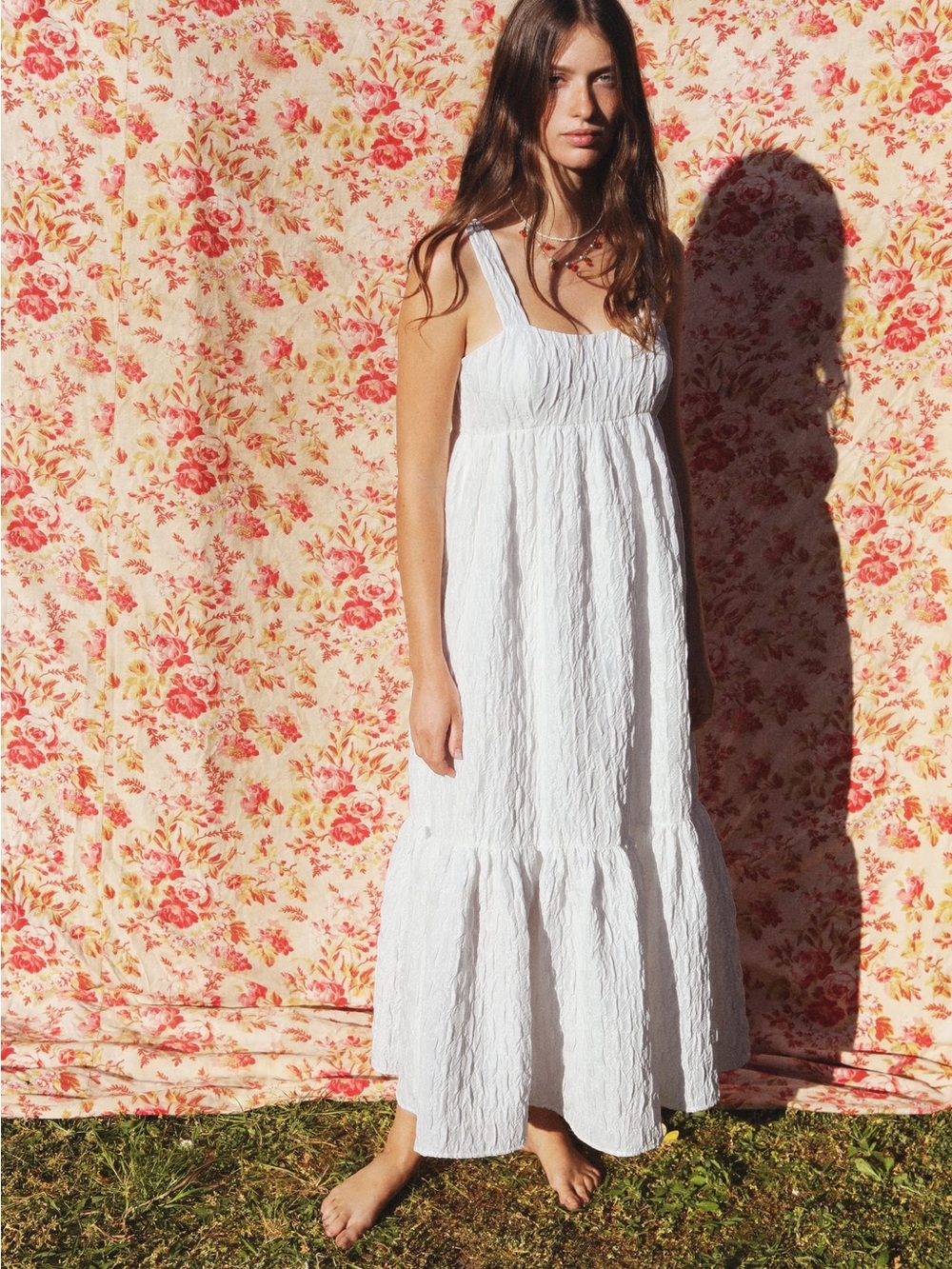 ZARA WHITE VOLUMINOUS TEXTURED WEAVE DRESS